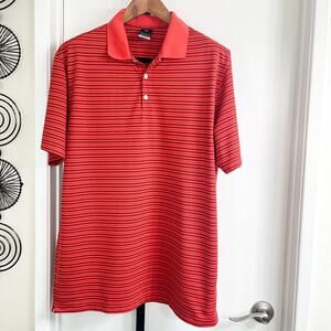 Nike Golf Dri Fit UV Protection Mens Polo Shirt - Orange Black Stripe, Size XL